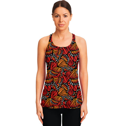 Orange Monarch Butterfly Wings Print Women's Racerback Tank Top
