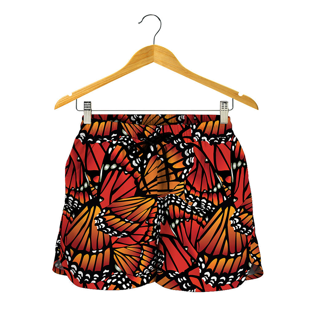 Orange Monarch Butterfly Wings Print Women's Shorts