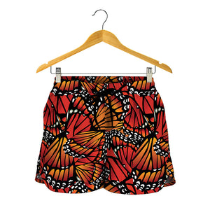 Orange Monarch Butterfly Wings Print Women's Shorts