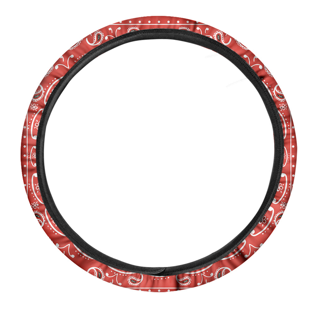 Orange Paisley Bandana Print Car Steering Wheel Cover