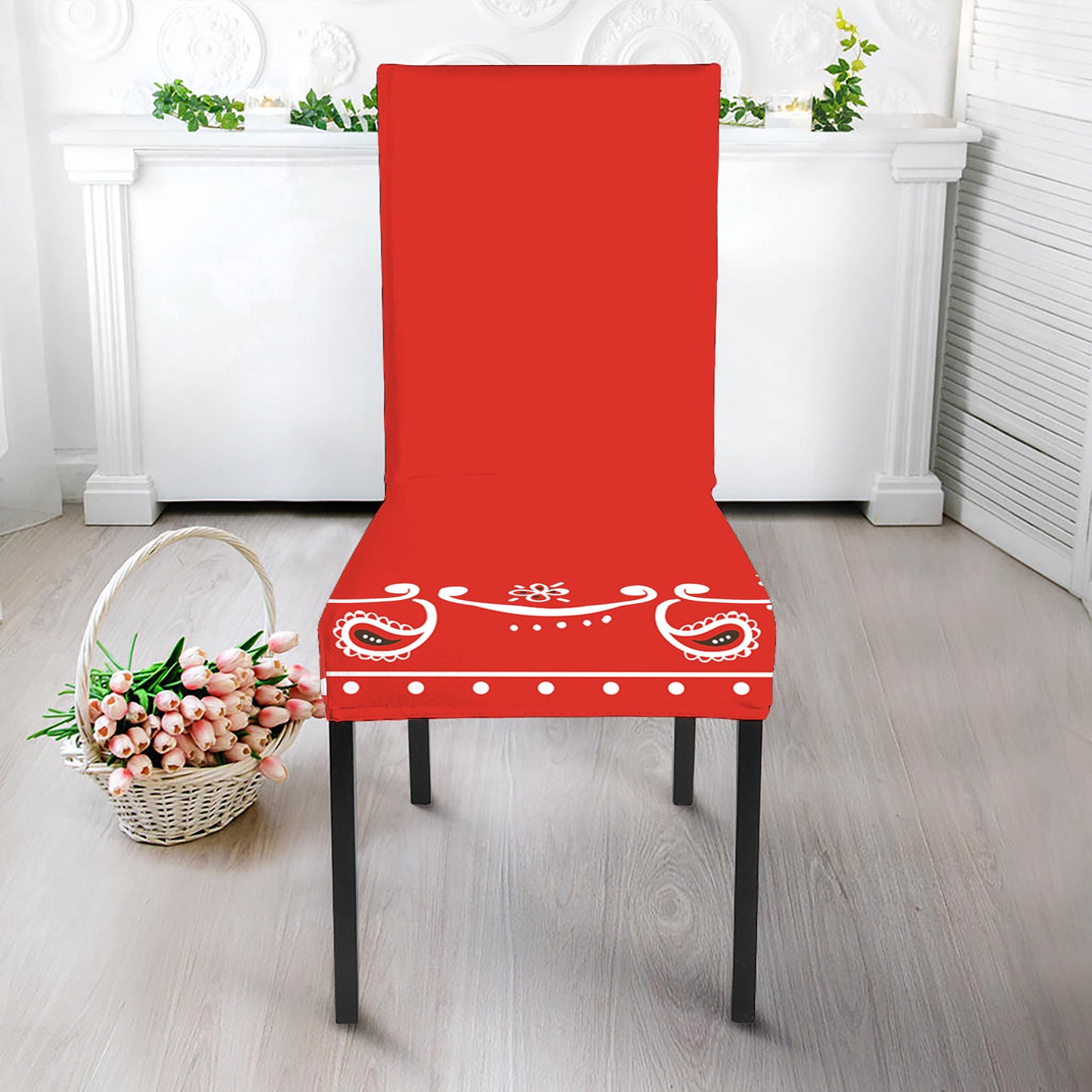 Orange Paisley Bandana Print Dining Chair Slipcover