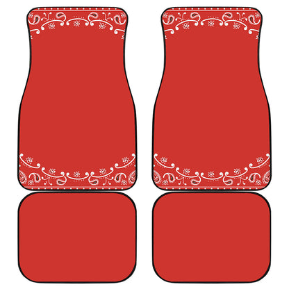 Orange Paisley Bandana Print Front and Back Car Floor Mats