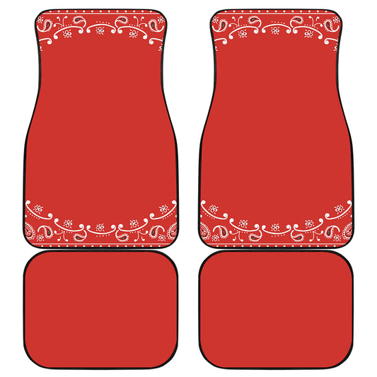 Orange Paisley Bandana Print Front and Back Car Floor Mats