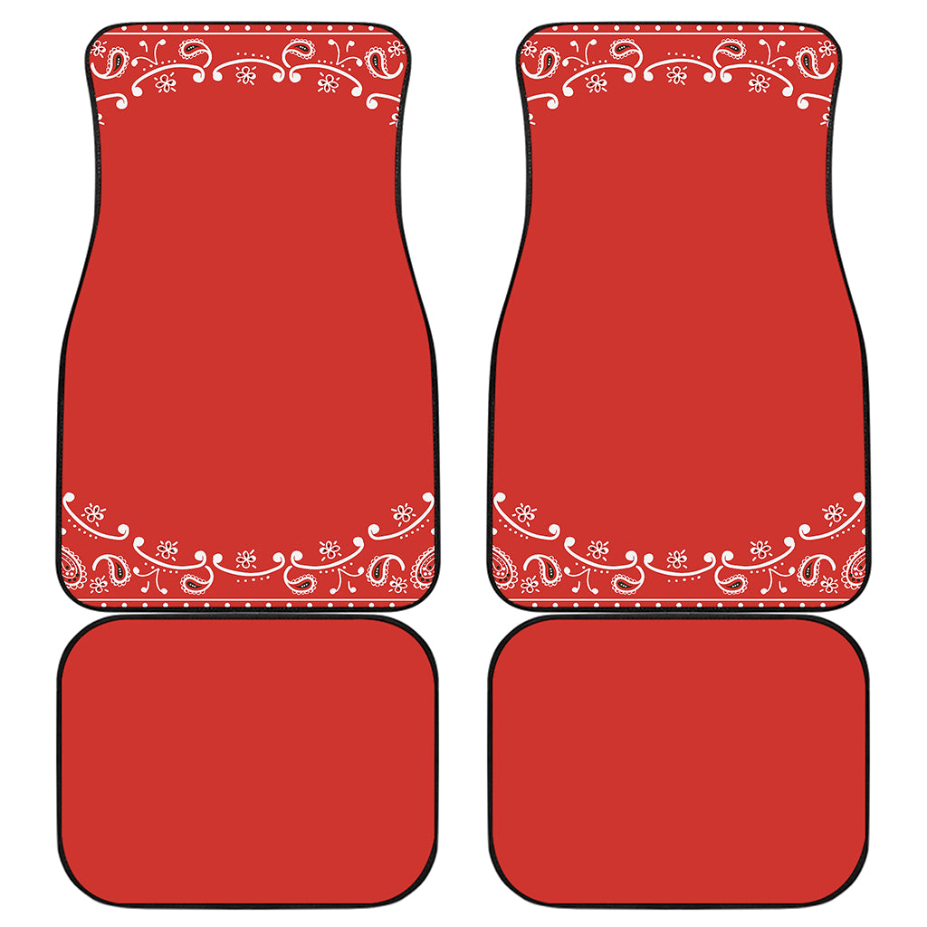 Orange Paisley Bandana Print Front and Back Car Floor Mats