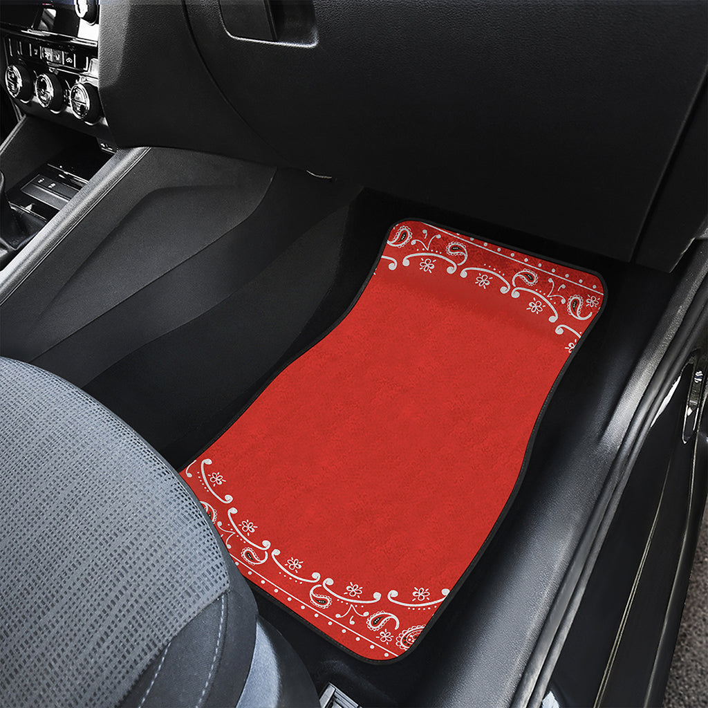 Orange Paisley Bandana Print Front and Back Car Floor Mats