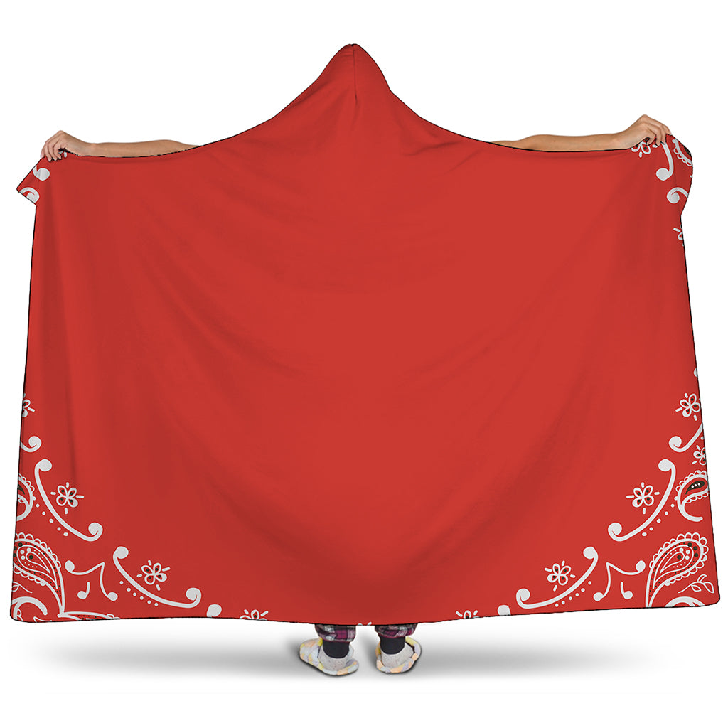 Orange Paisley Bandana Print Hooded Blanket
