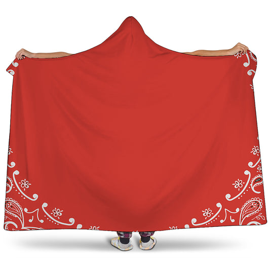 Orange Paisley Bandana Print Hooded Blanket