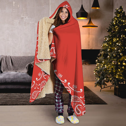 Orange Paisley Bandana Print Hooded Blanket