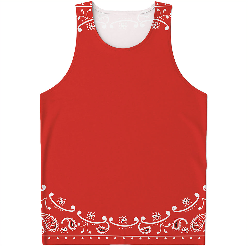 Orange Paisley Bandana Print Men's Tank Top