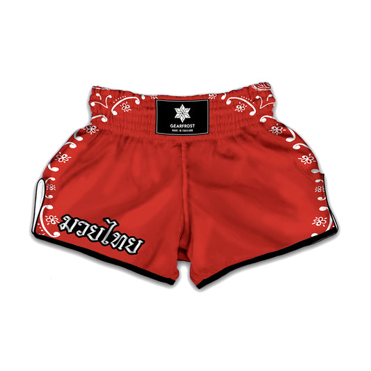 Orange Paisley Bandana Print Muay Thai Boxing Shorts