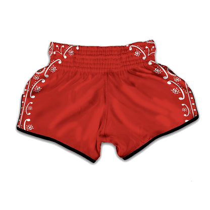 Orange Paisley Bandana Print Muay Thai Boxing Shorts