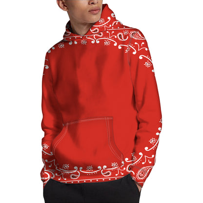 Orange Paisley Bandana Print Pullover Hoodie