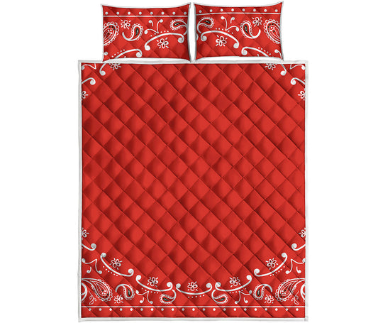 Orange Paisley Bandana Print Quilt Bed Set