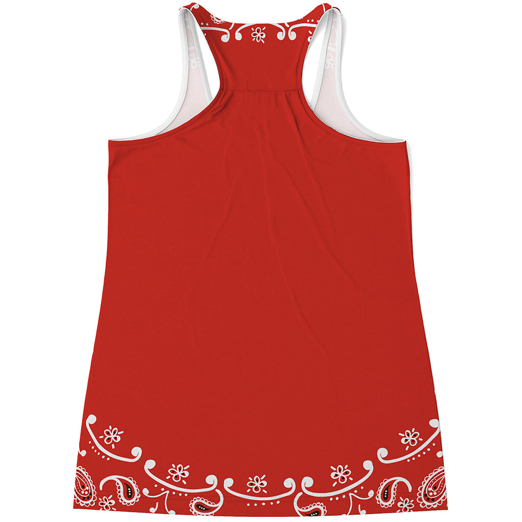 Orange Paisley Bandana Print Women's Racerback Tank Top