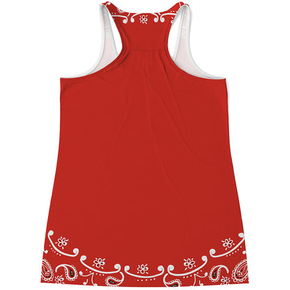 Orange Paisley Bandana Print Women's Racerback Tank Top