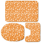 Orange Paw And Bone Pattern Print 3 Piece Bath Mat Set