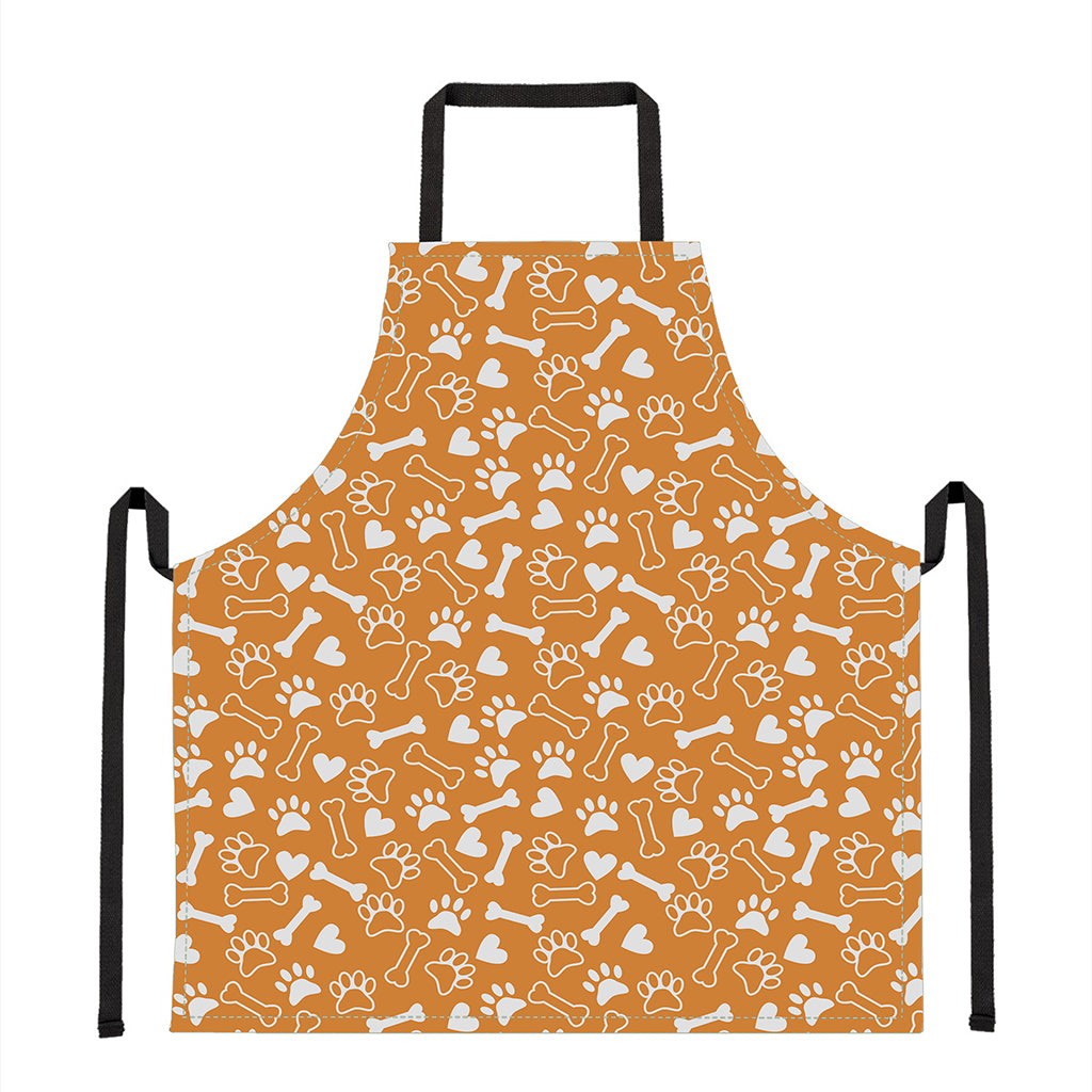 Orange Paw And Bone Pattern Print Apron