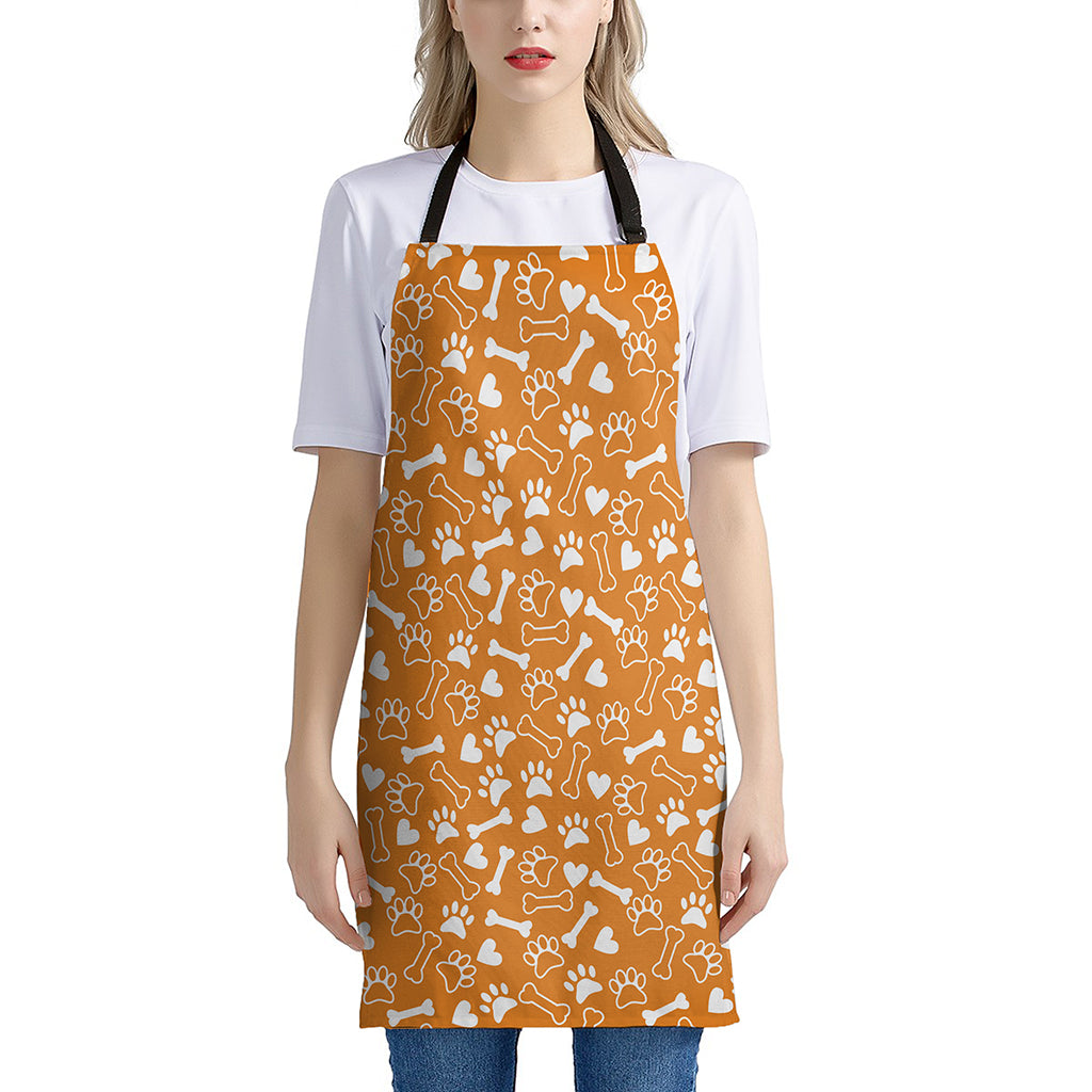 Orange Paw And Bone Pattern Print Apron