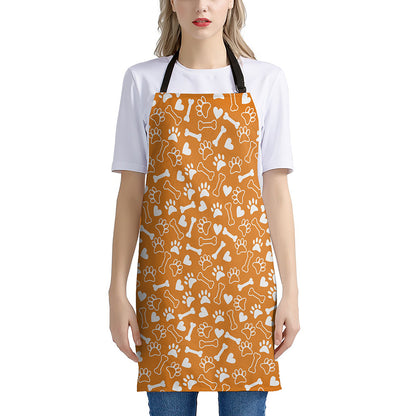 Orange Paw And Bone Pattern Print Apron