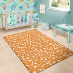 Orange Paw And Bone Pattern Print Area Rug