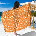 Orange Paw And Bone Pattern Print Beach Sarong Wrap