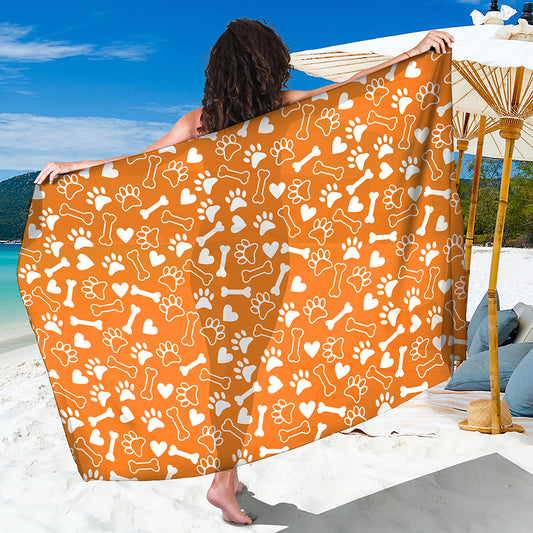 Orange Paw And Bone Pattern Print Beach Sarong Wrap