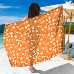 Orange Paw And Bone Pattern Print Beach Sarong Wrap