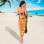 Orange Paw And Bone Pattern Print Beach Sarong Wrap