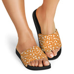 Orange Paw And Bone Pattern Print Black Slide Sandals