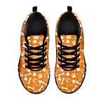Orange Paw And Bone Pattern Print Black Sneakers