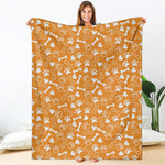 Orange Paw And Bone Pattern Print Blanket