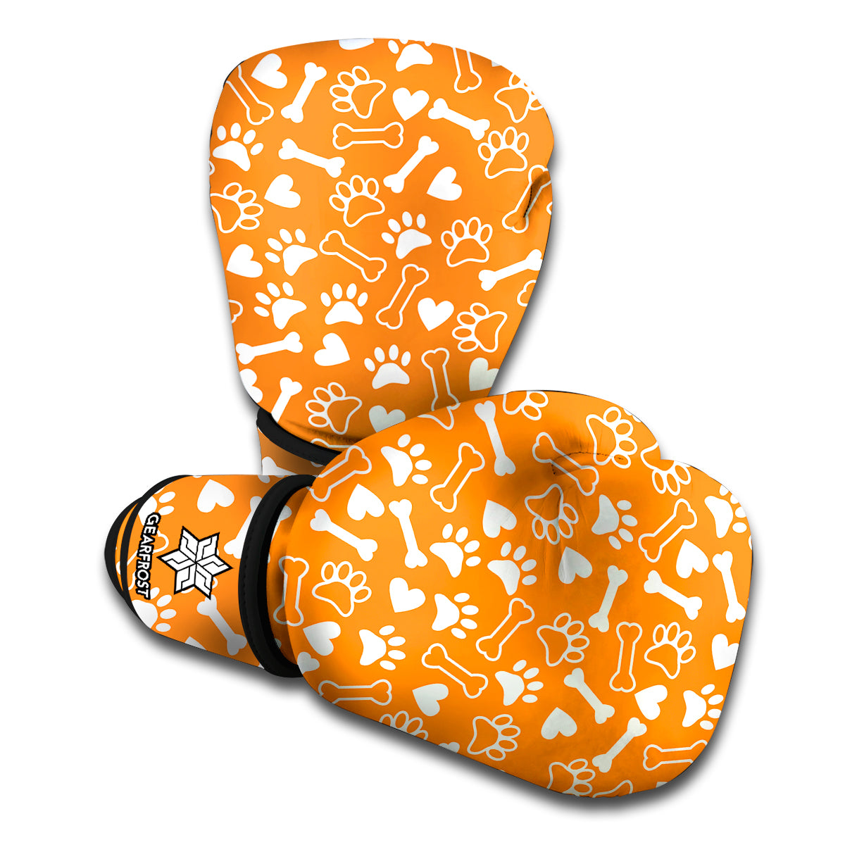 Orange Paw And Bone Pattern Print Boxing Gloves