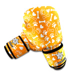 Orange Paw And Bone Pattern Print Boxing Gloves