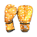 Orange Paw And Bone Pattern Print Boxing Gloves