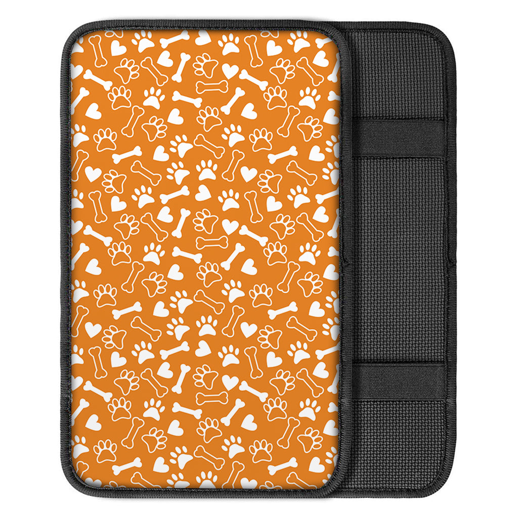 Orange Paw And Bone Pattern Print Car Center Console Cover