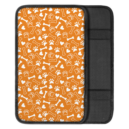 Orange Paw And Bone Pattern Print Car Center Console Cover