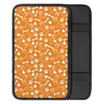 Orange Paw And Bone Pattern Print Car Center Console Cover