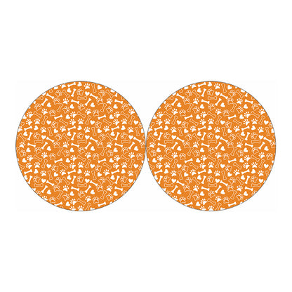 Orange Paw And Bone Pattern Print Car Coasters