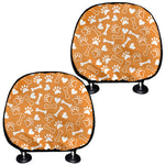 Orange Paw And Bone Pattern Print Car Headrest Covers