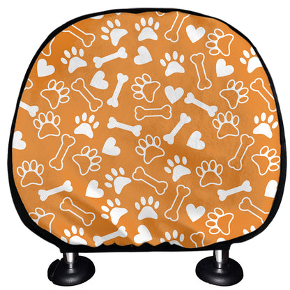 Orange Paw And Bone Pattern Print Car Headrest Covers