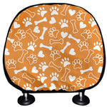 Orange Paw And Bone Pattern Print Car Headrest Covers