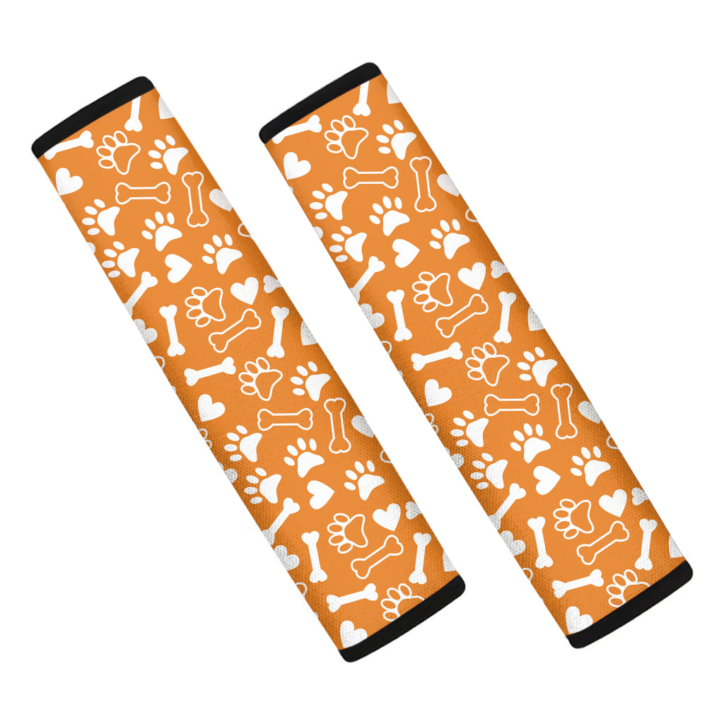 Orange Paw And Bone Pattern Print Car Seat Belt Covers