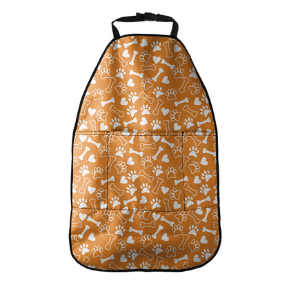 Orange Paw And Bone Pattern Print Car Seat Organizers