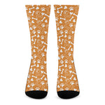 Orange Paw And Bone Pattern Print Crew Socks