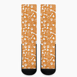 Orange Paw And Bone Pattern Print Crew Socks