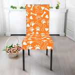 Orange Paw And Bone Pattern Print Dining Chair Slipcover