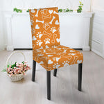 Orange Paw And Bone Pattern Print Dining Chair Slipcover