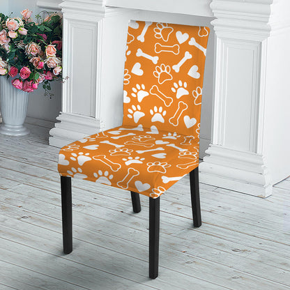 Orange Paw And Bone Pattern Print Dining Chair Slipcover