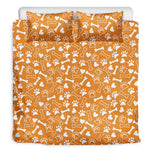 Orange Paw And Bone Pattern Print Duvet Cover Bedding Set