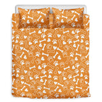 Orange Paw And Bone Pattern Print Duvet Cover Bedding Set